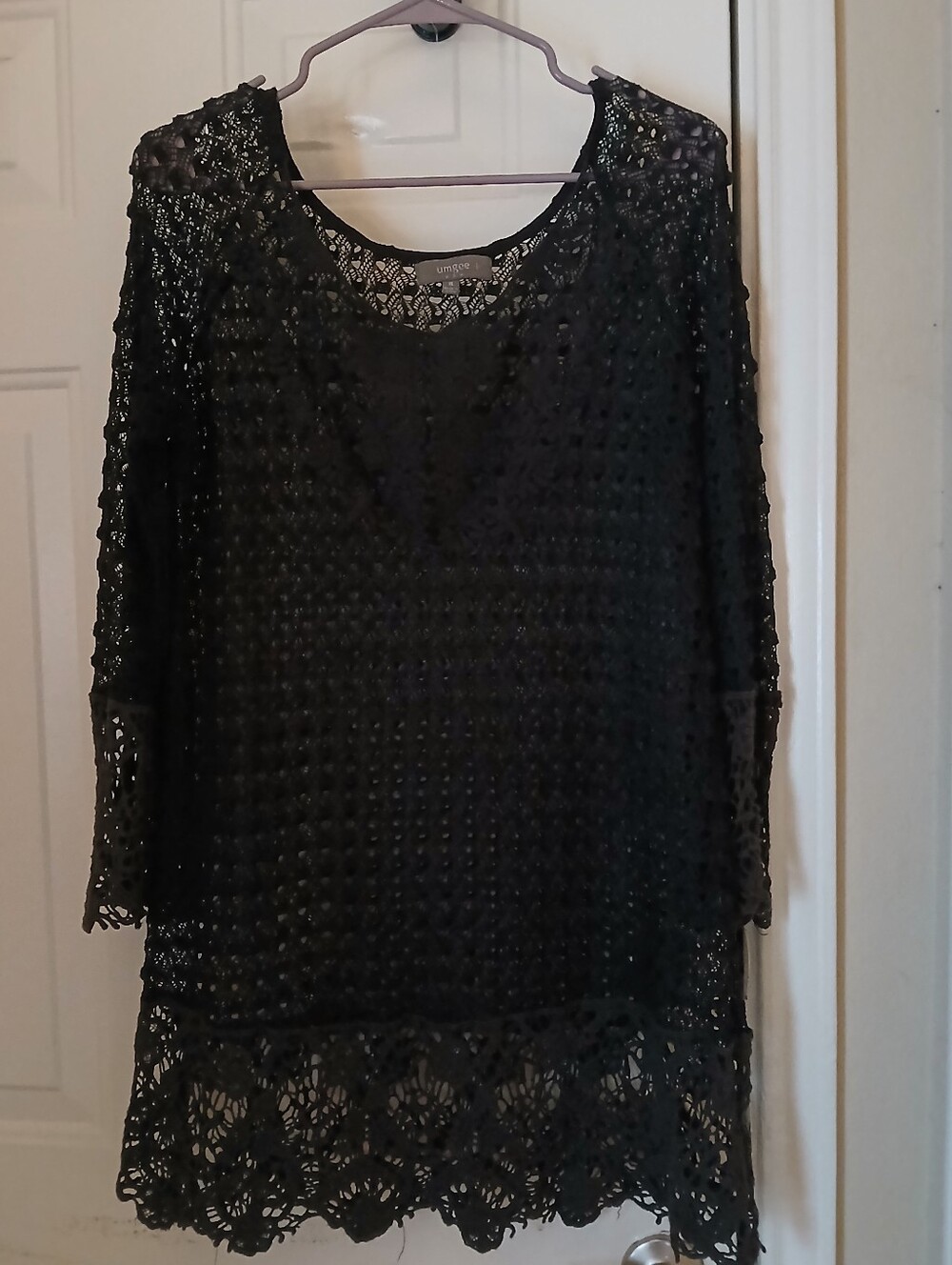 Umgee Black Crochet Lace Tunic Top